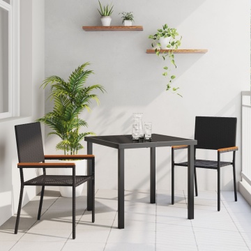 Set de masă pentru grădină din ratan negru, 3 piese - Img 1