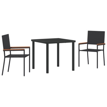 Set de masă pentru grădină din ratan negru, 3 piese - Img 2