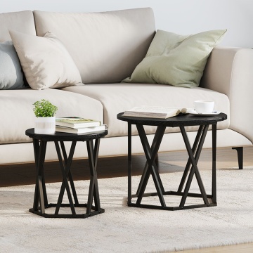 Set de mese laterale nesting 2 buc Negru Stejar Lemn compus - Img 1