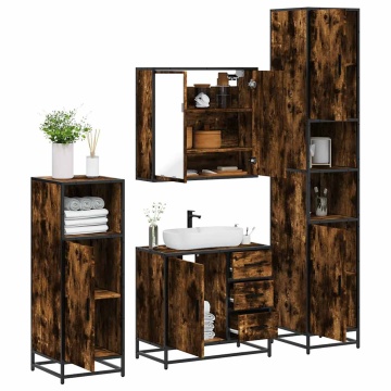 Set de mobilier de baie 4 piese Lemn prelucrat de stejar afumat - Img 1