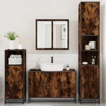 Set de mobilier de baie 4 piese Lemn prelucrat de stejar afumat - Img 3