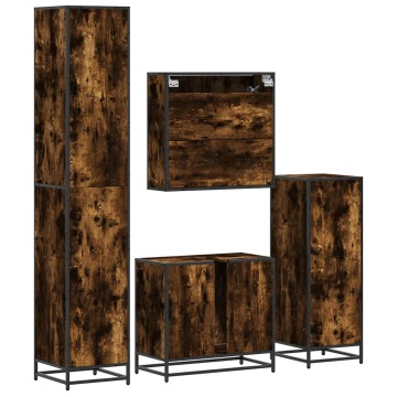 Set de mobilier de baie 4 piese Lemn prelucrat de stejar afumat - Img 7