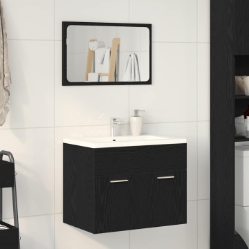 Set de mobilier de baie din 2 piese din lemn de stejar negru - Img 3