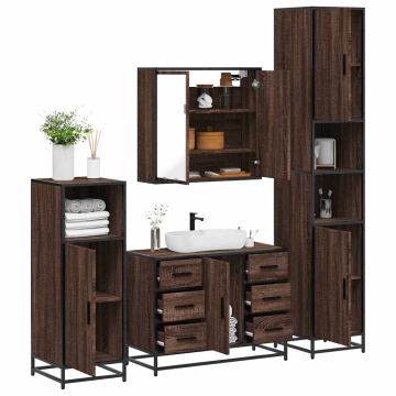 Set de mobilier de baie din 4 piese din lemn de stejar maro - Img 1