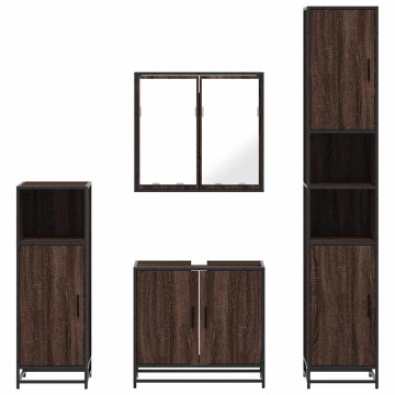 Set de mobilier de baie din 4 piese din lemn de stejar maro - Img 8