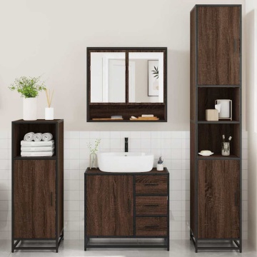 Set de mobilier de baie din 4 piese din lemn de stejar maro - Img 3