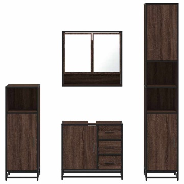 Set de mobilier de baie din 4 piese din lemn de stejar maro - Img 8