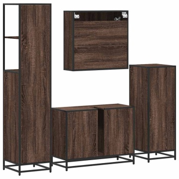 Set de mobilier de baie din 4 piese din lemn de stejar maro - Img 7