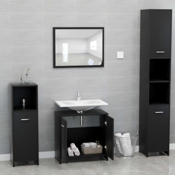 Set de mobilier de baie, negru, lemn prelucrat - Img 6