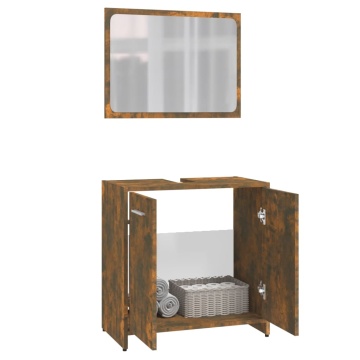 Set de mobilier de baie, stejar fumuriu, lemn prelucrat - Img 4