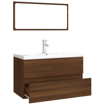 Set de mobilier de baie, stejar maro, lemn prelucrat - Img 4