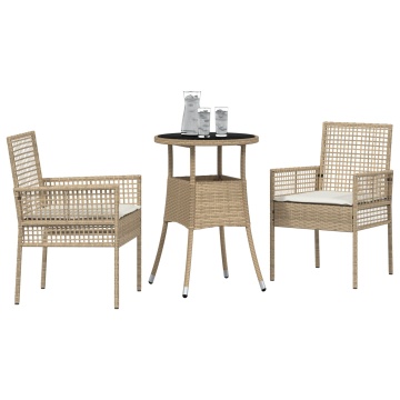 Set de Mobilier de Dining Set de 3 Bej Ratan, Metal Durabil - Img 3