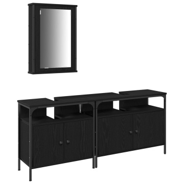 Set de mobilier pentru baie 3 piese lemn prelucrat negru - Img 2