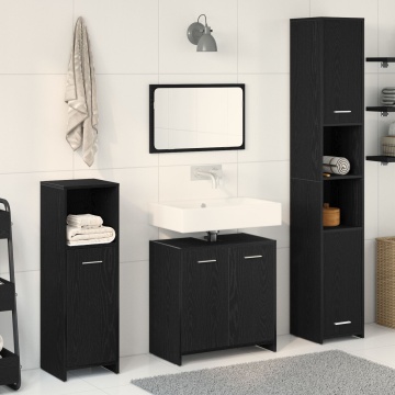 Set de Mobilier pentru Baie din 4 Piese Stejar Negru Lemn Ingineresc - Img 1