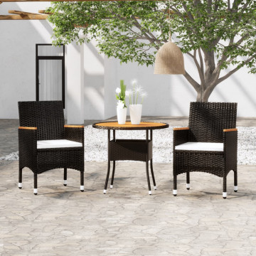 Set de mobilier pentru grădină, 3 piese, negru, poliratan - Img 1