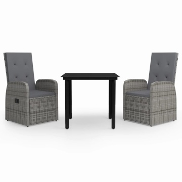 Set de mobilier pentru grădină, cu perne, 3 piese, gri - Img 2