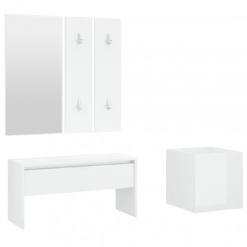 Set de mobilier pentru hol, alb extralucios, lemn prelucrat - Img 2