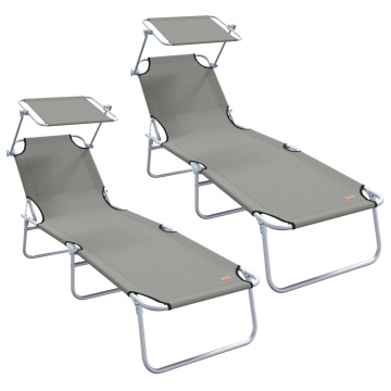 Set de șezlonguri pliabile 2 pcs cu copertină gri din țesătură Oxford 600D - Img 2