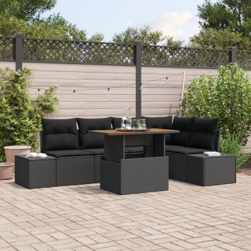 Set de Sofa de Grădină cu 6 Piese și Perne Ratan Polimer Negru - Img 1