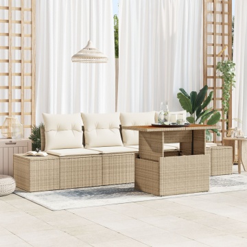 Set de sofa de grădină Set de 5 Bej Ratan Mobilier de exterior - Img 1