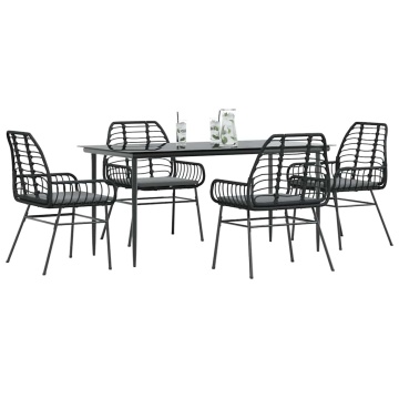 Set de sufragerie de grădină 5 piese neagră Sticlă Poly Rattan - Img 1