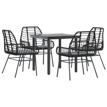 Set de sufragerie de grădină 5 piese neagră Sticlă Poly Rattan - Img 2