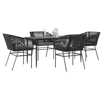 Set de sufragerie de grădină 5 piese neagră Sticlă Poly Rattan - Img 1