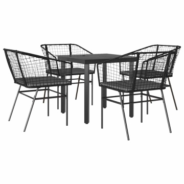 Set de sufragerie de grădină 5 piese neagră Sticlă Poly Rattan - Img 2