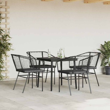 Set de sufragerie de grădină 5 piese neagră Sticlă Poly Rattan - Img 3