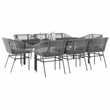 Set de sufragerie de grădină de 9 piese sticlă poliratan gri - Img 1