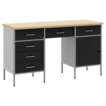 Set dulap de lucru cu masă, 3 piese, negru, lemn și oțel - Img 2