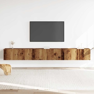 Set dulap TV 3 piese montat pe perete lemn vechi lemn prelucrat - Img 3