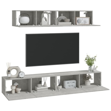 Set dulap TV, 4 piese, gri beton, lemn prelucrat - Img 6