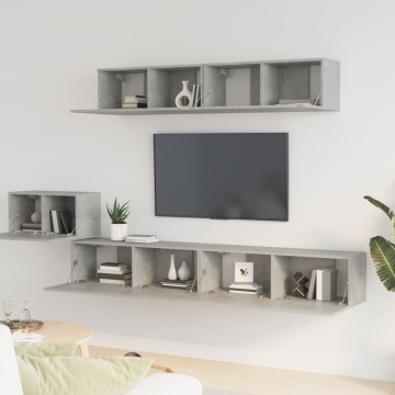 Set dulap TV, 5 piese, gri beton, lemn prelucrat - Img 3