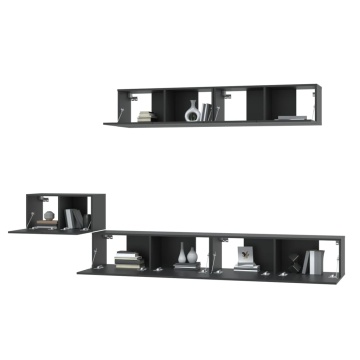 Set dulap TV,5 piese, negru, lemn prelucrat - Img 4