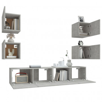 Set dulap TV, 6 piese, gri beton, lemn prelucrat - Img 8