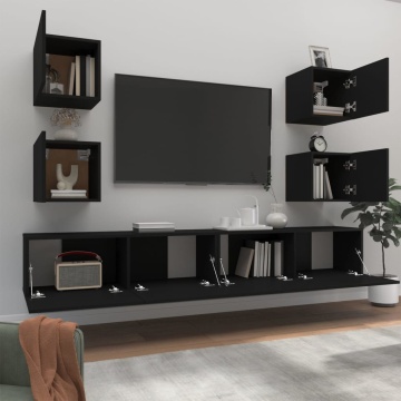 Set dulap TV, 6 piese, negru, lemn prelucrat - Img 3