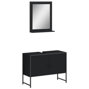 Set dulapuri de baie, 2 piese, negru, lemn prelucrat - Img 2
