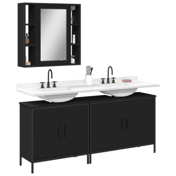 Set dulapuri de baie, 3 piese, negru, lemn prelucrat - Img 1