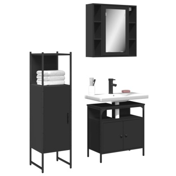 Set dulapuri de baie, 3 piese, negru, lemn prelucrat - Img 1