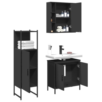 Set dulapuri de baie, 3 piese, negru, lemn prelucrat - Img 4