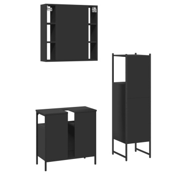Set dulapuri de baie, 3 piese, negru, lemn prelucrat - Img 7
