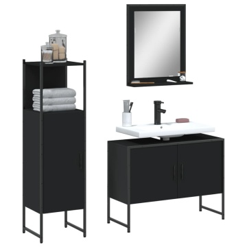 Set dulapuri de baie, 3 piese, negru, lemn prelucrat - Img 1