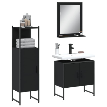 Set dulapuri de baie, 3 piese, negru, lemn prelucrat - Img 1