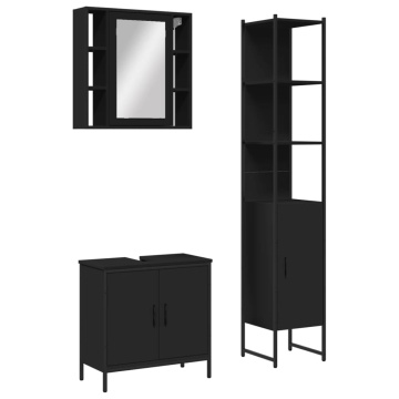 Set dulapuri de baie, 3 piese, negru, lemn prelucrat - Img 2