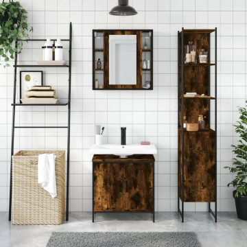 Set dulapuri de baie, 3 piese, stejar afumat, lemn prelucrat - Img 3