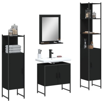 Set dulapuri de baie, 4 piese, negru, lemn prelucrat - Img 1