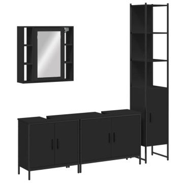 Set dulapuri de baie, 4 piese, negru, lemn prelucrat - Img 2