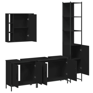 Set dulapuri de baie, 4 piese, negru, lemn prelucrat - Img 8