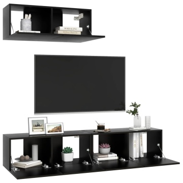 Set dulapuri TV, 3 piese, negru, lemn prelucrat - Img 3